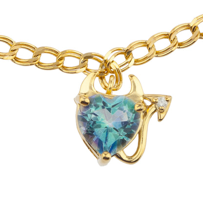 14Kt Yellow Gold Plated Natural Blue Mystic Topaz & Diamond Devil Heart Bracelet