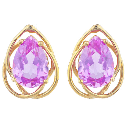 14Kt Gold 4 Ct Pink Sapphire Pear Teardrop Design Stud Earrings