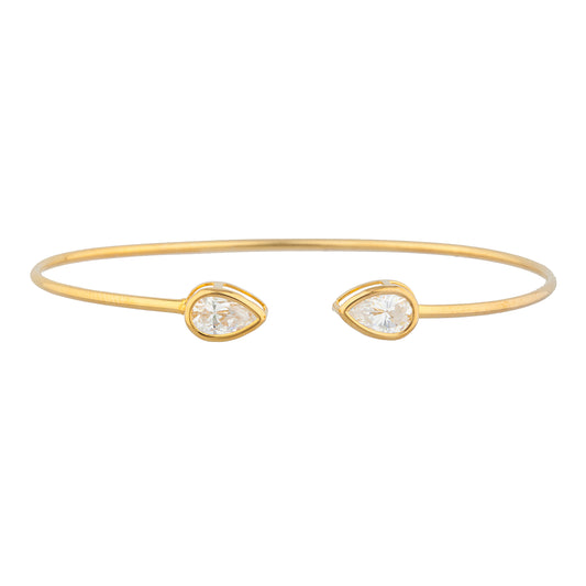 14Kt Yellow Gold Plated Zirconia Pear Bezel Bangle Bracelet