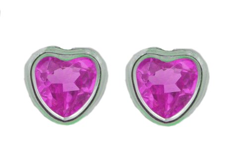 2 Ct Pink Sapphire Heart Bezel Stud Earrings .925 Sterling Silver