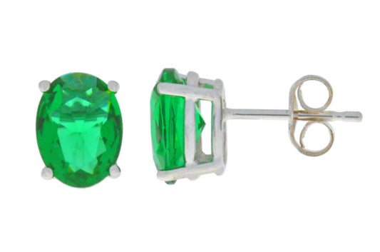 3 Carat Emerald Oval Stud Earrings .925 Sterling Silver