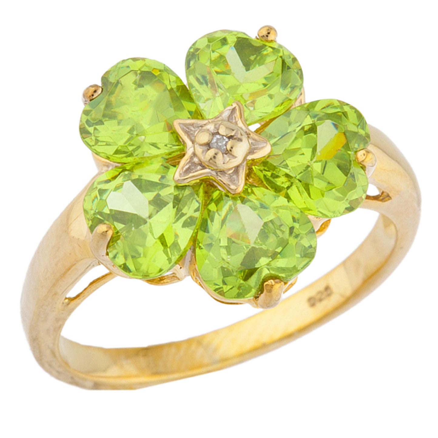 14Kt Gold Peridot & Diamond Heart Flower Design Ring