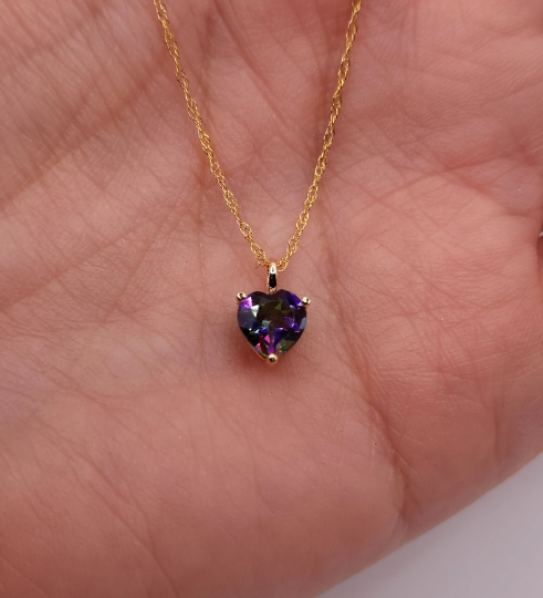 14Kt Gold Mystic Topaz Heart Pendant Necklace