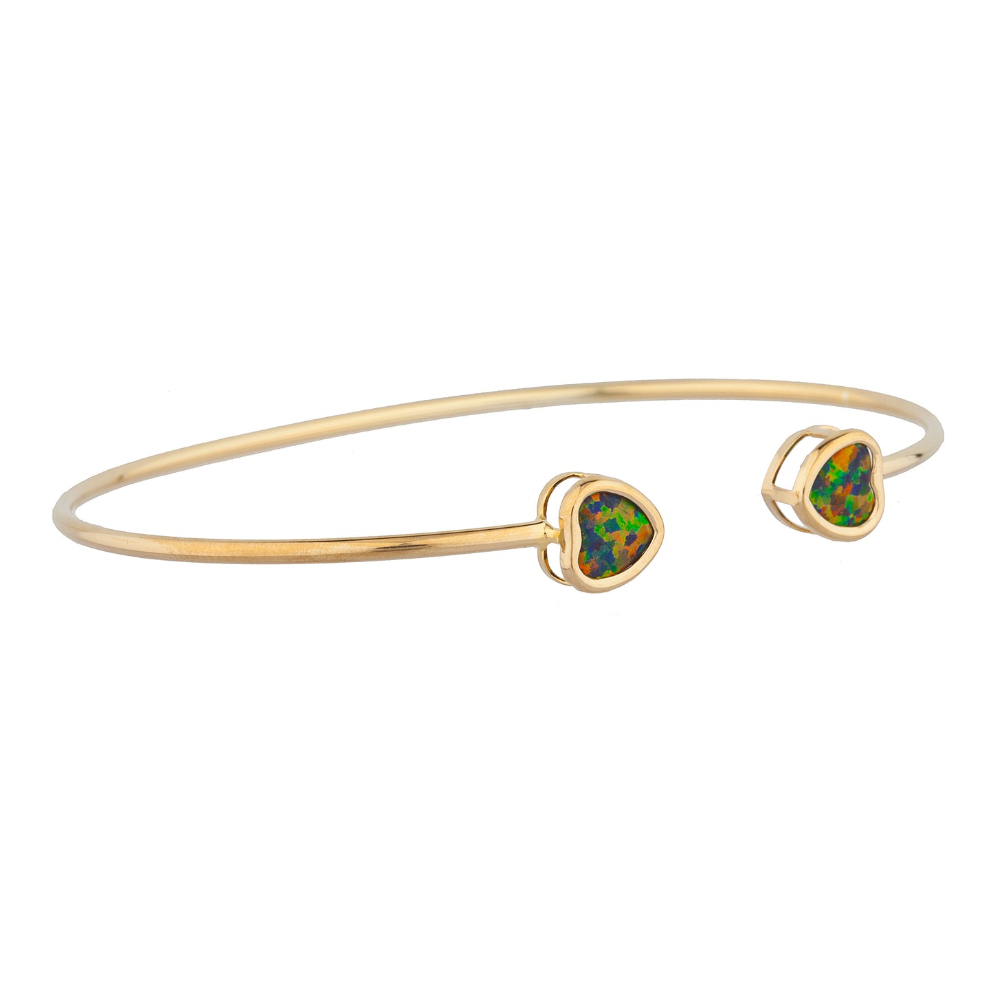 14Kt Gold Black Opal Heart Bezel Bangle Bracelet