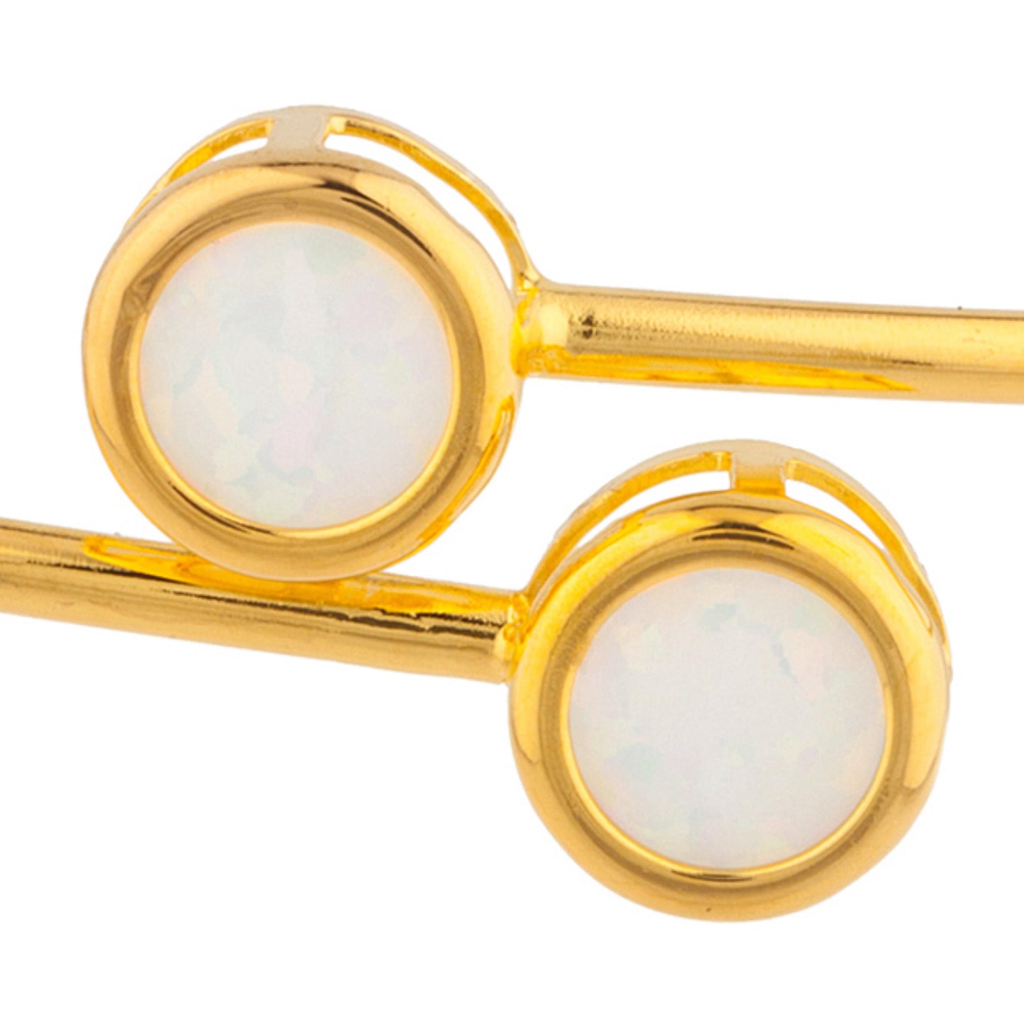 14Kt Yellow Gold Plated Genuine Opal Round Bezel Bangle Bracelet