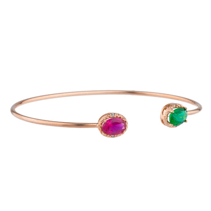 Created Ruby & Emerald Diamond Bangle Oval Bracelet 14Kt Rose Gold Plated Over .925 Sterling Silver