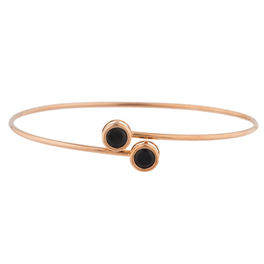 14Kt Rose Gold Plated Genuine Black Onyx Round Bezel Bangle Bracelet