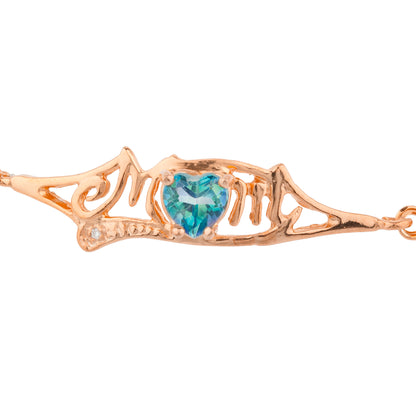 Natural Blue Mystic Topaz & Diamond Heart Mom Bracelet 14Kt Rose Gold Plated Over .925 Sterling Silver