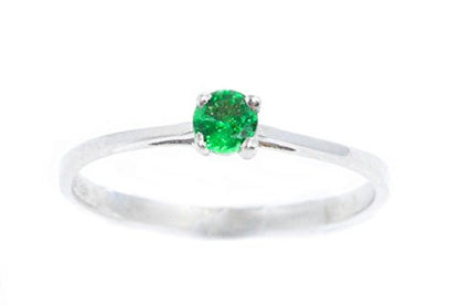 3mm Emerald Round Ring .925 Sterling Silver Rhodium Finish