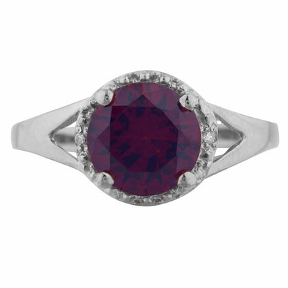 14Kt Gold 2 Ct Garnet & Diamond Halo Design Round Ring