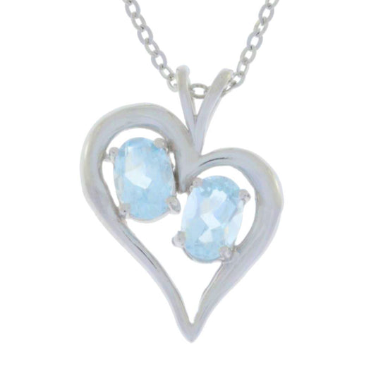 1 Ct Aquamarine Oval Heart Pendant .925 Sterling Silver