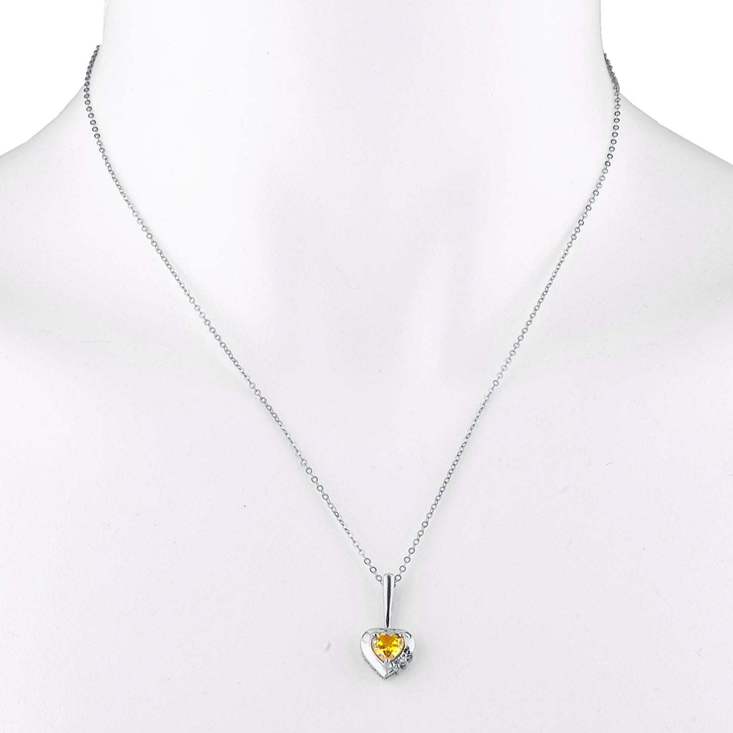 Yellow Citrine & Diamond Heart Pendant .925 Sterling Silver