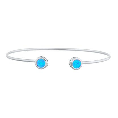 14Kt Gold Blue Opal Round Bezel Bangle Bracelet