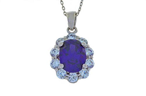 4 Ct Amethyst & White Topaz Oval Pendant .925 Sterling Silver Rhodium Finish