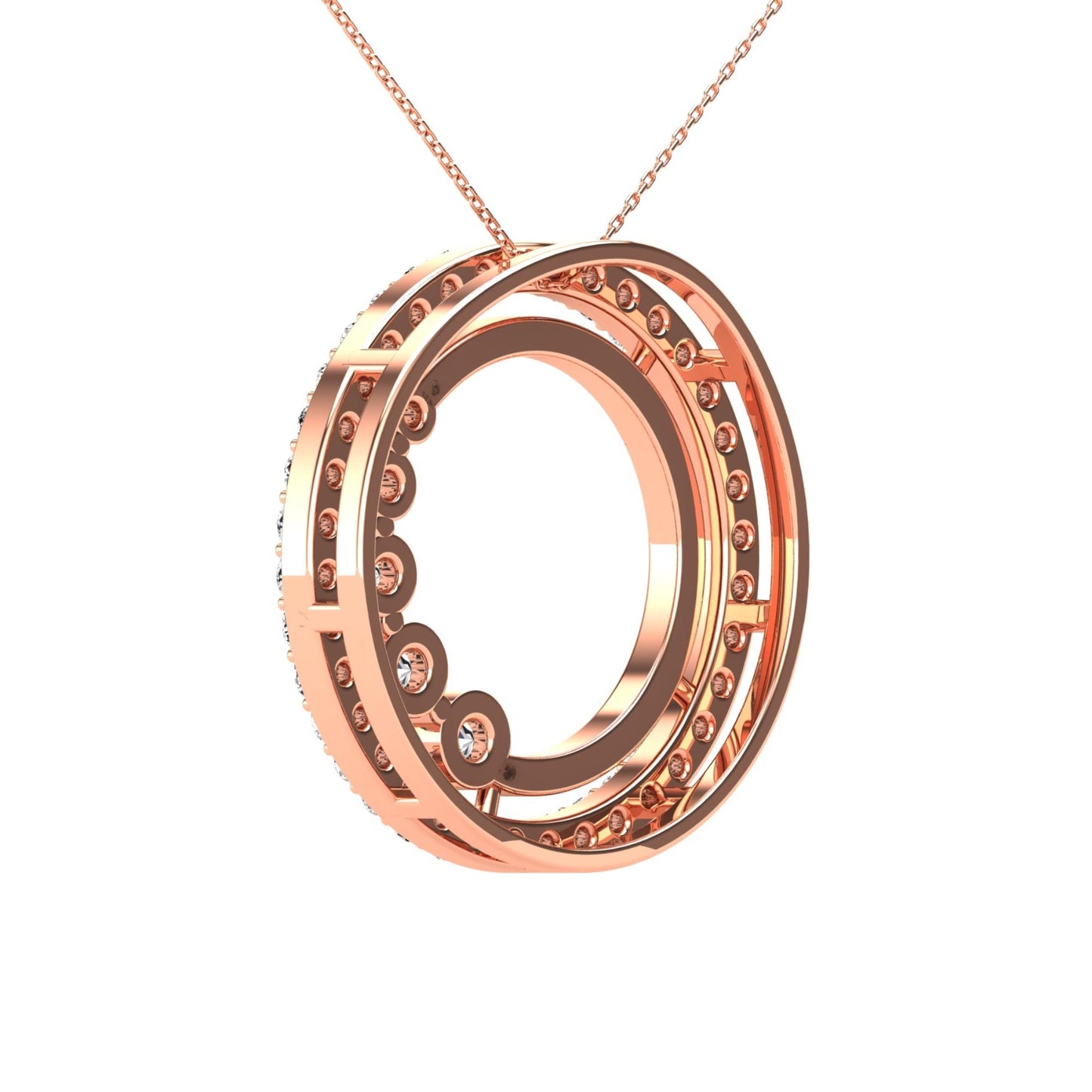 14Kt Rose Gold 0.40 Ct Genuine Natural Diamond Open Circle Design Pendant Necklace