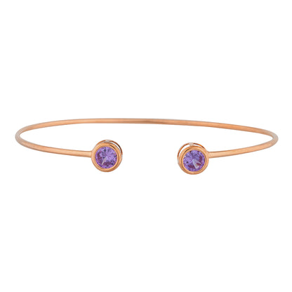 14Kt Rose Gold Plated Alexandrite Round Bezel Bangle Bracelet