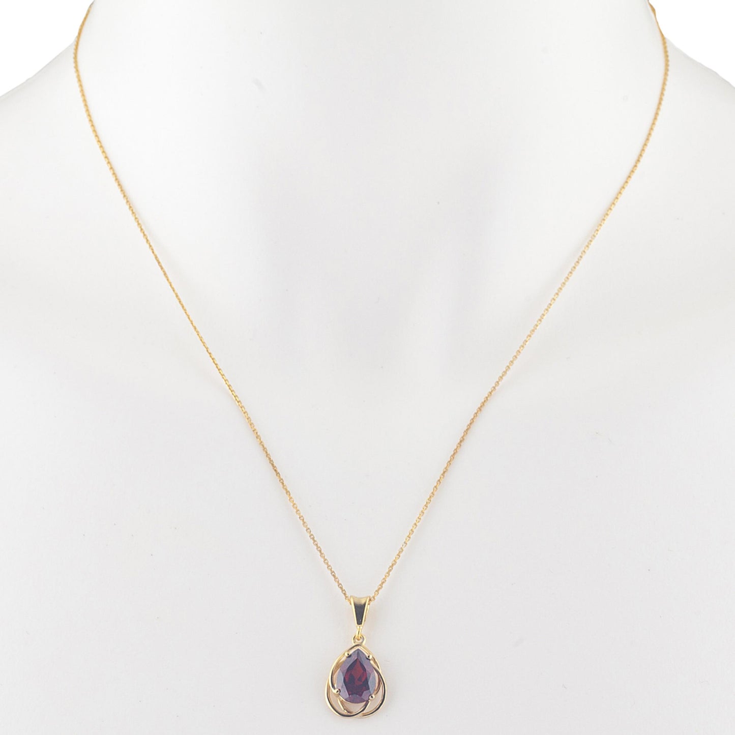 14Kt Yellow Gold Plated Garnet Pear Teardrop Design Pendant