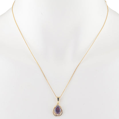 14Kt Yellow Gold Plated Garnet Pear Teardrop Design Pendant