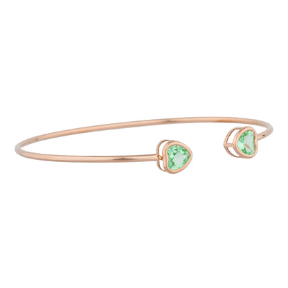 14Kt Rose Gold Plated Green Sapphire Heart Bezel Bangle Bracelet