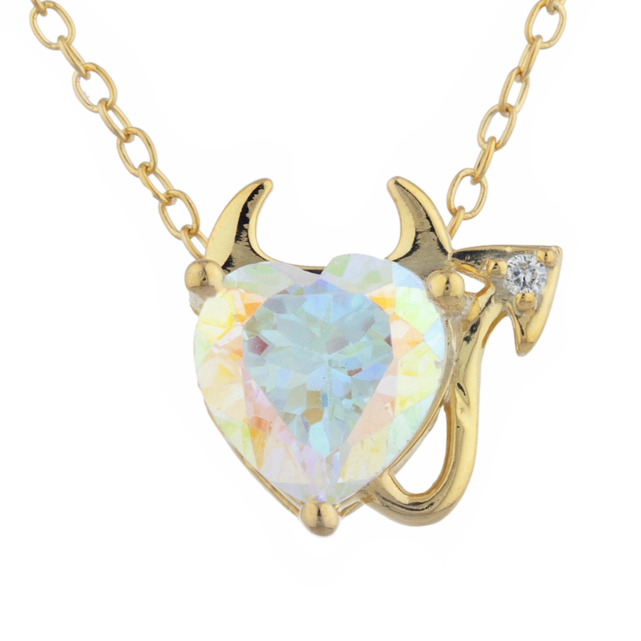 14Kt Gold 1.5 Ct Natural Mercury Mist Mystic Topaz & Diamond Devil Heart Pendant Necklace