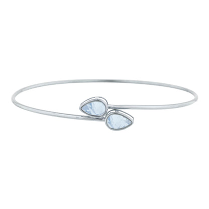 2 Ct Aquamarine Pear Bezel Bangle Bracelet .925 Sterling Silver