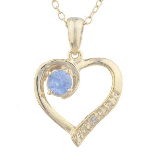 14Kt Yellow Gold Plated Tanzanite & Diamond Heart Pendant