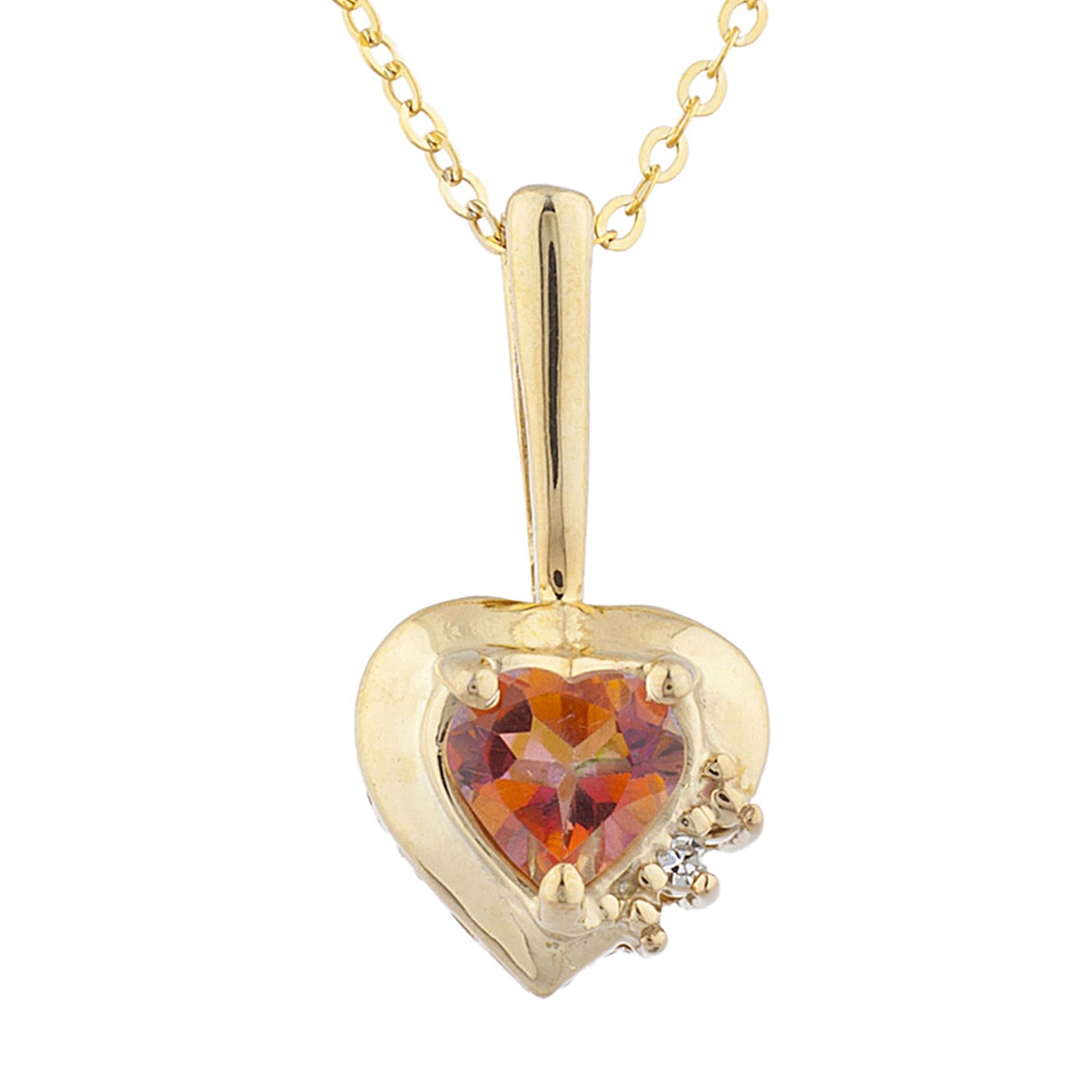 14Kt Gold Natural Ecstasy Mystic Topaz & Diamond Heart Design Pendant Necklace