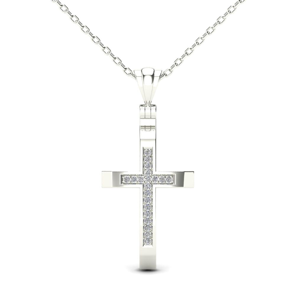 14Kt White Gold Genuine Natural Diamond Cross Pendant Necklace