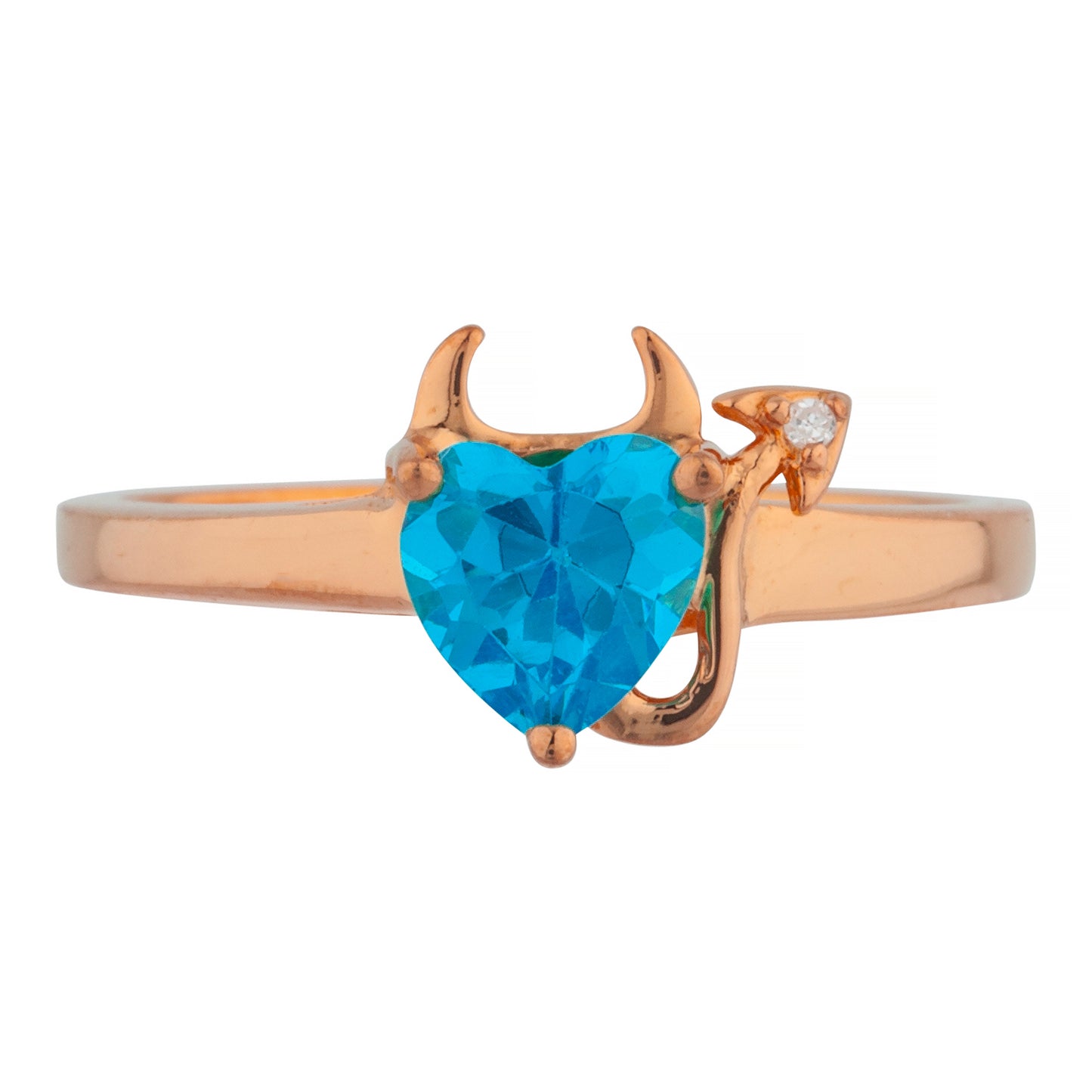 14Kt Gold Swiss Blue Topaz & Diamond Devil Heart Ring