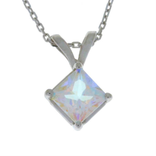 14Kt Gold Natural Mercury Mist Mystic Topaz Princess Cut Pendant Necklace