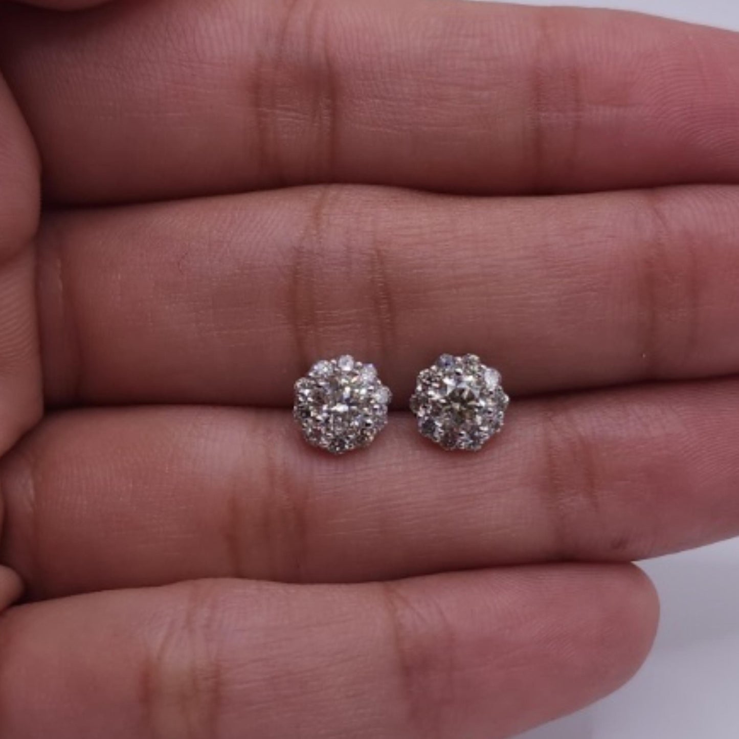 14Kt Gold 1 Ct Genuine Natural Diamond Halo Stud Earrings