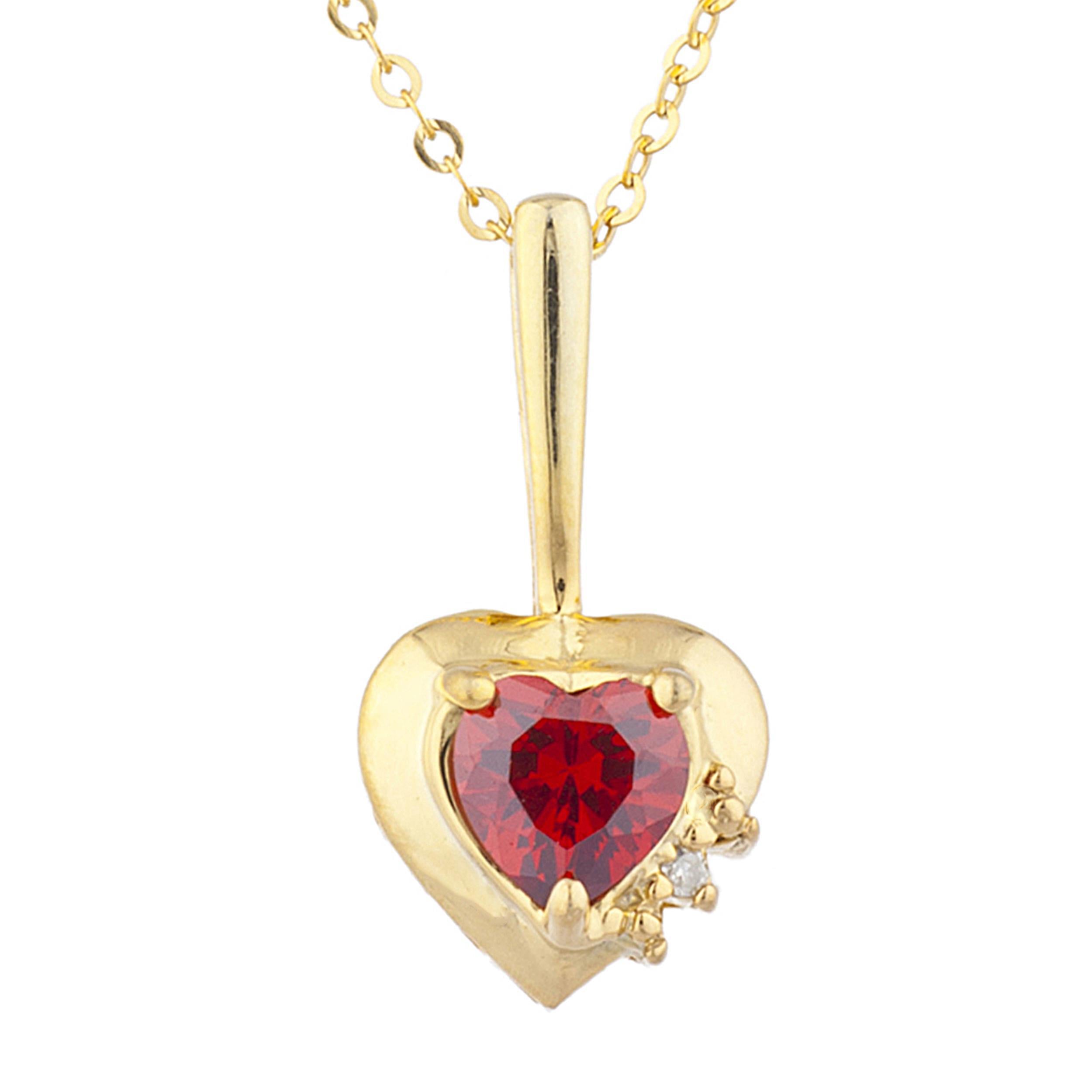 14Kt Gold Garnet & Diamond Heart Design Pendant Necklace