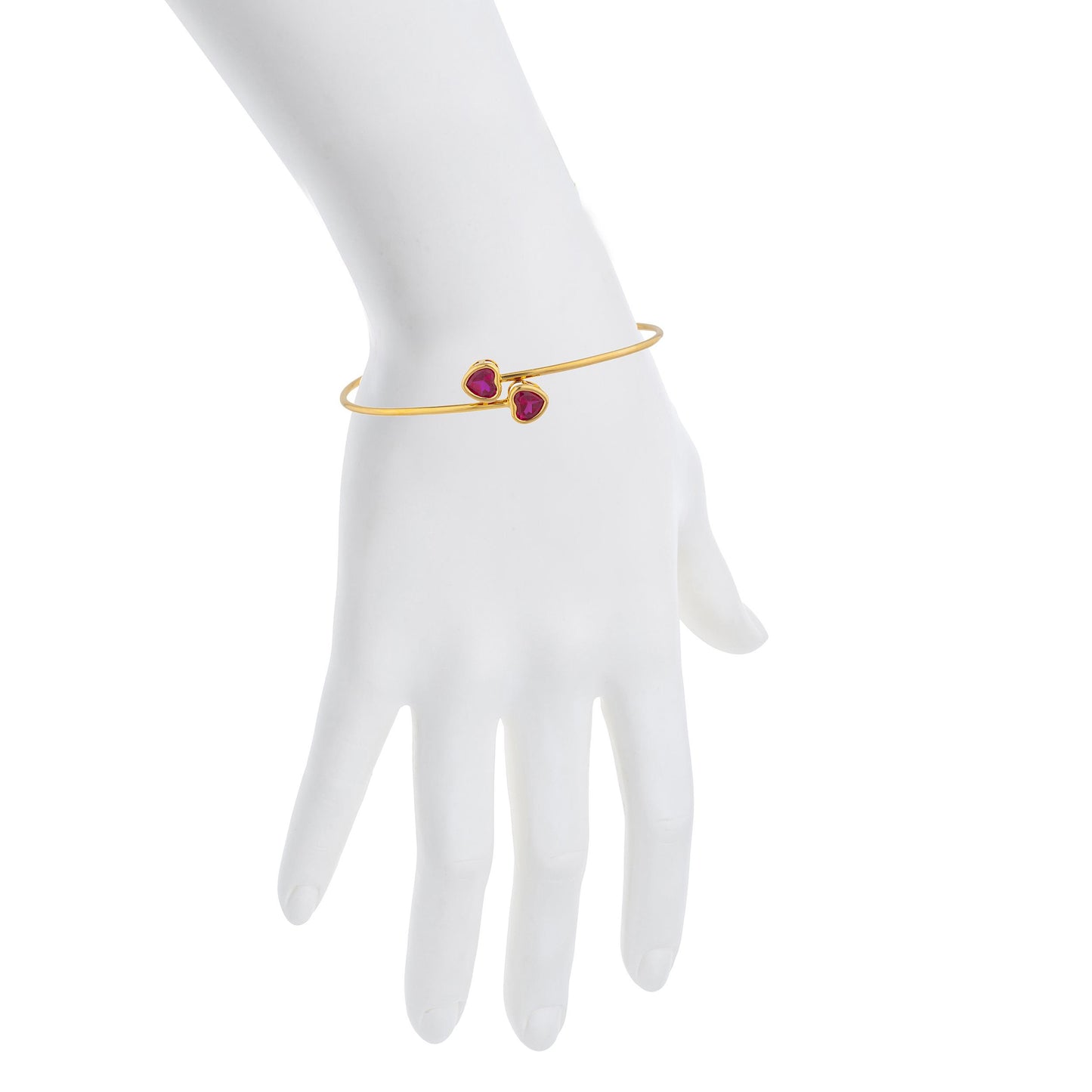 14Kt Yellow Gold Plated Created Ruby Heart Bezel Bangle Bracelet