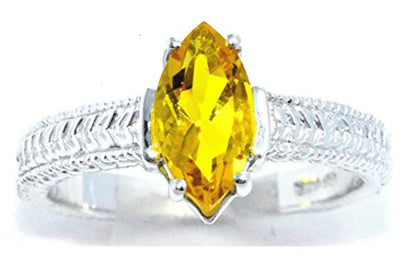 1 Ct Citrine Marquise Ring .925 Sterling Silver Rhodium Finish