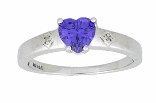 1 Ct Alexandrite & Diamond Heart Ring .925 Sterling Silver Rhodium Finish