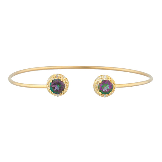 14Kt Gold Natural Mystic Topaz & Diamond Round Bangle Bracelet