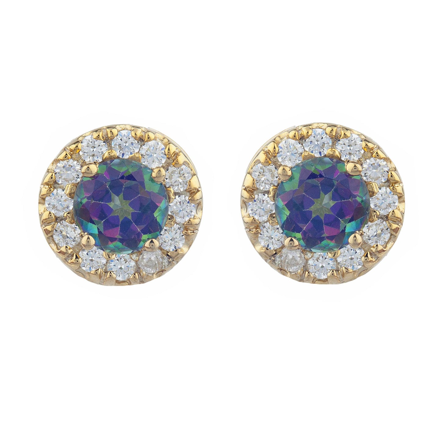 14Kt Gold 1 Ct Natural Mystic Topaz Halo Design Stud Earrings