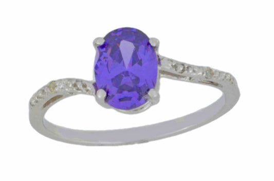 14Kt White Gold Amethyst & Diamond Oval Ring