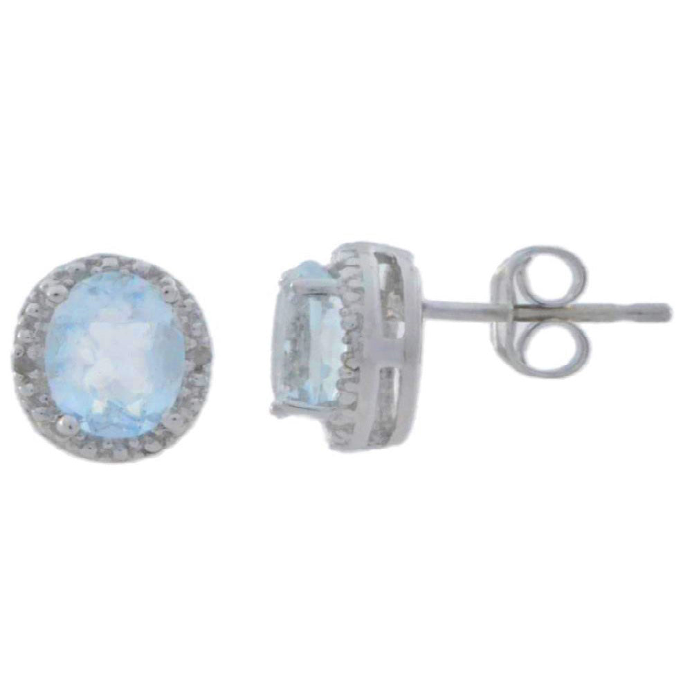 2 Ct Aquamarine & Diamond Round Stud Earrings 14Kt White Gold