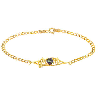 Natural Mystic Topaz & Diamond Heart Mom Bracelet 14Kt Yellow Gold Plated Over .925 Sterling Silver