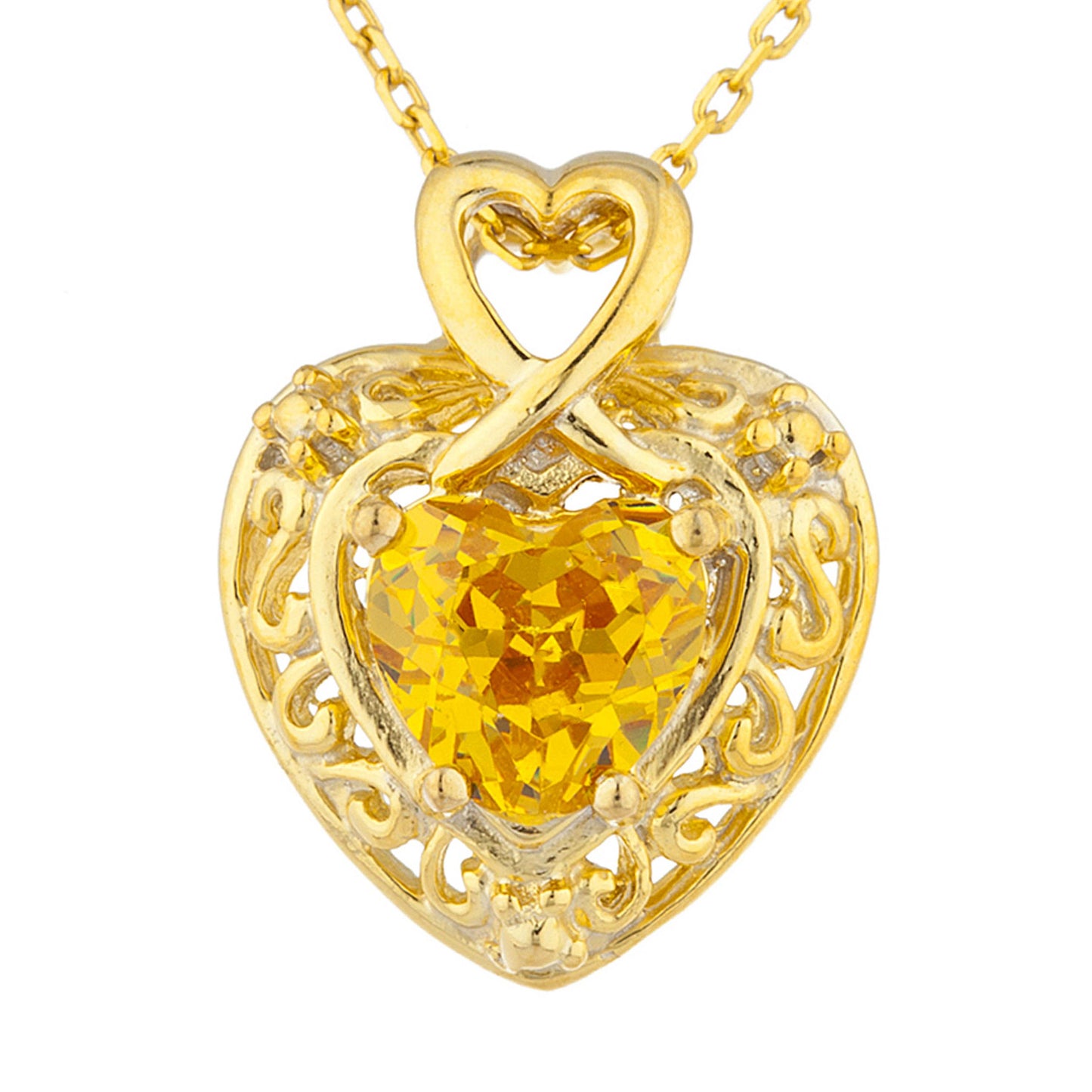 14Kt Yellow Gold Plated Yellow Citrine Heart Design Pendant