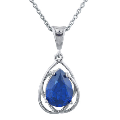 2 Ct Blue Sapphire Pear Teardrop Design Pendant .925 Sterling Silver