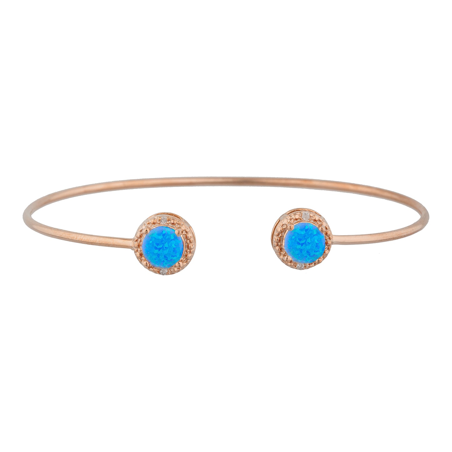 14Kt Rose Gold Plated Blue Opal & Diamond Round Bangle Bracelet