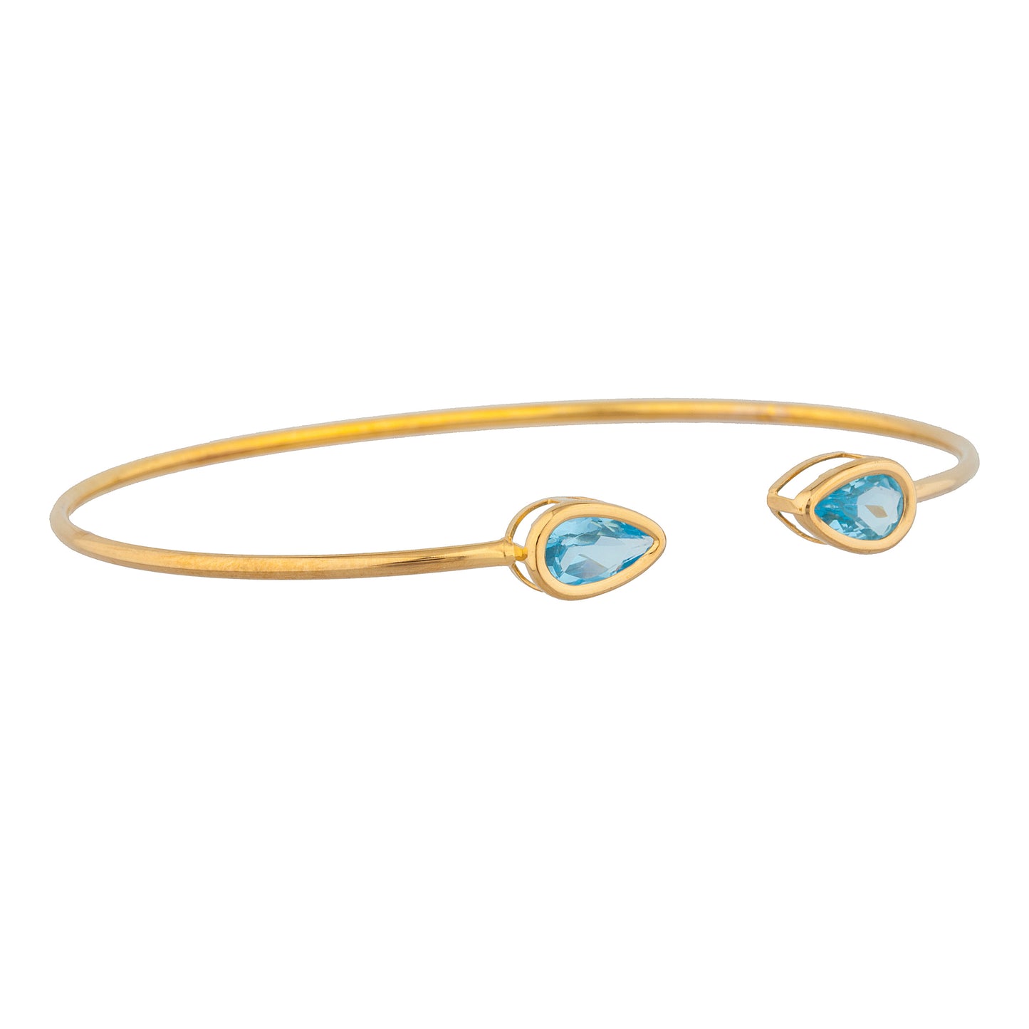 14Kt Yellow Gold Plated Blue Topaz Pear Bezel Bangle Bracelet