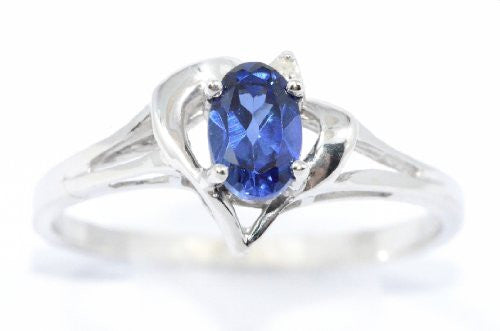 0.50 Ct Created Blue Sapphire & Diamond Oval Heart Ring .925 Sterling Silver Rhodium Finish