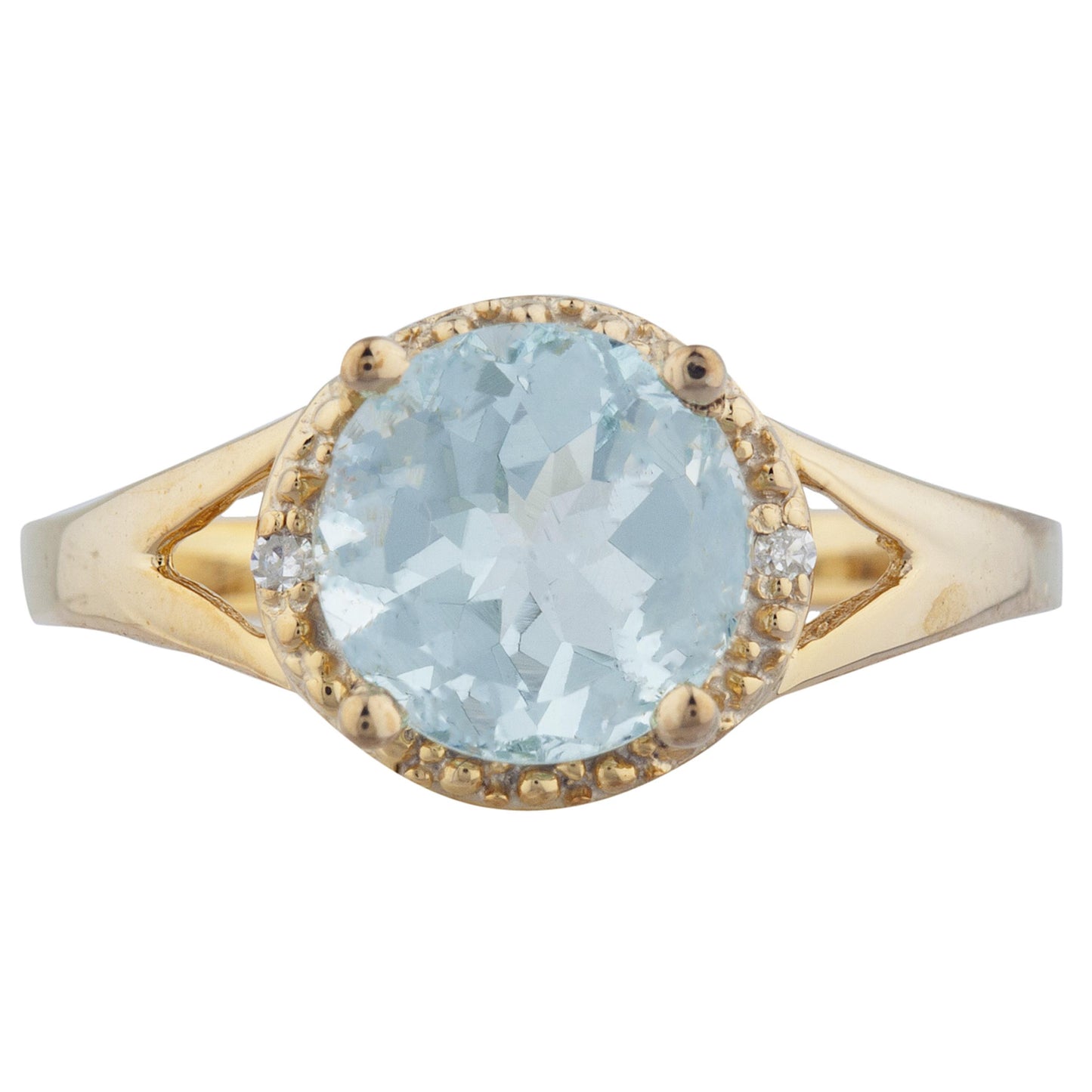 2 Ct Aquamarine & Diamond Halo Design Round Ring 14Kt Yellow Gold Rose Gold Silver