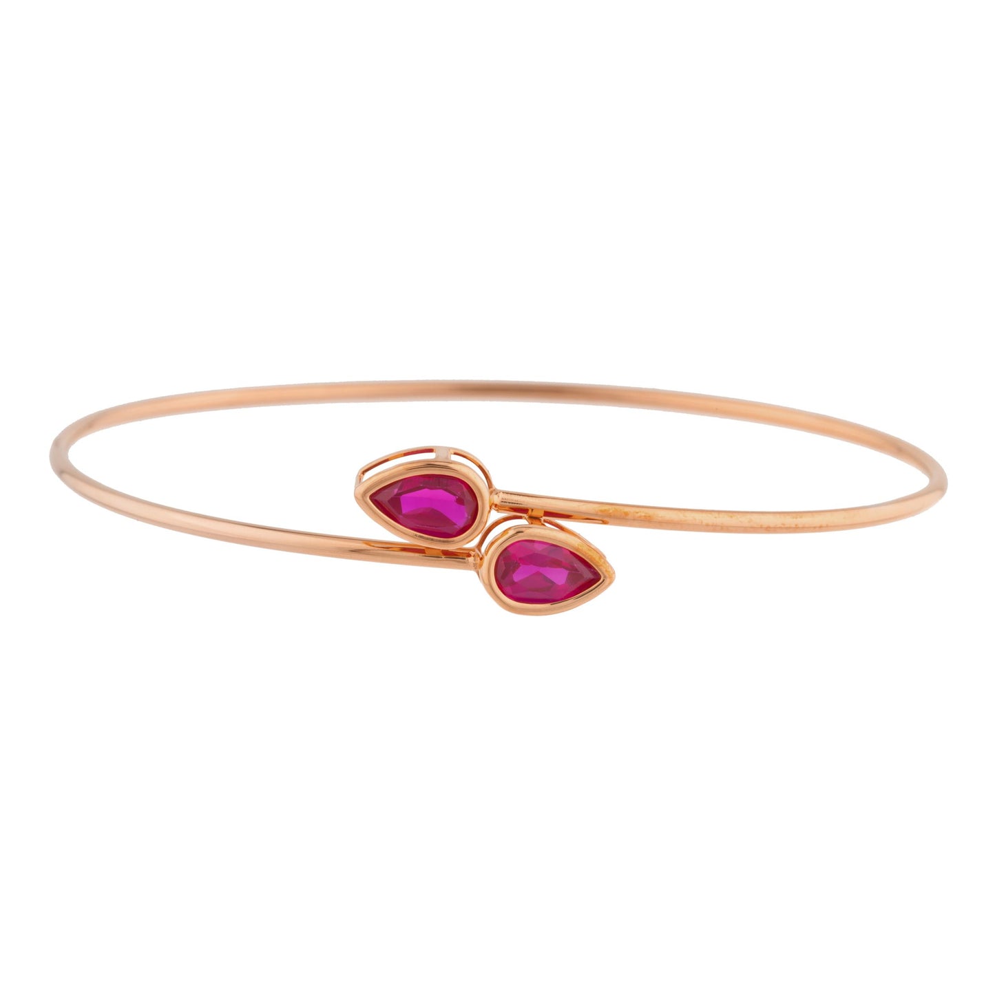 14Kt Gold Created Ruby Pear Bezel Bangle Bracelet