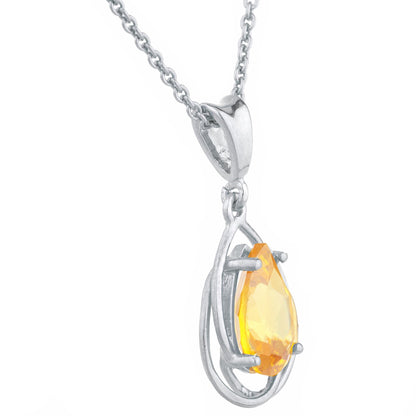 2 Ct Yellow Citrine Pear Teardrop Design Pendant .925 Sterling Silver