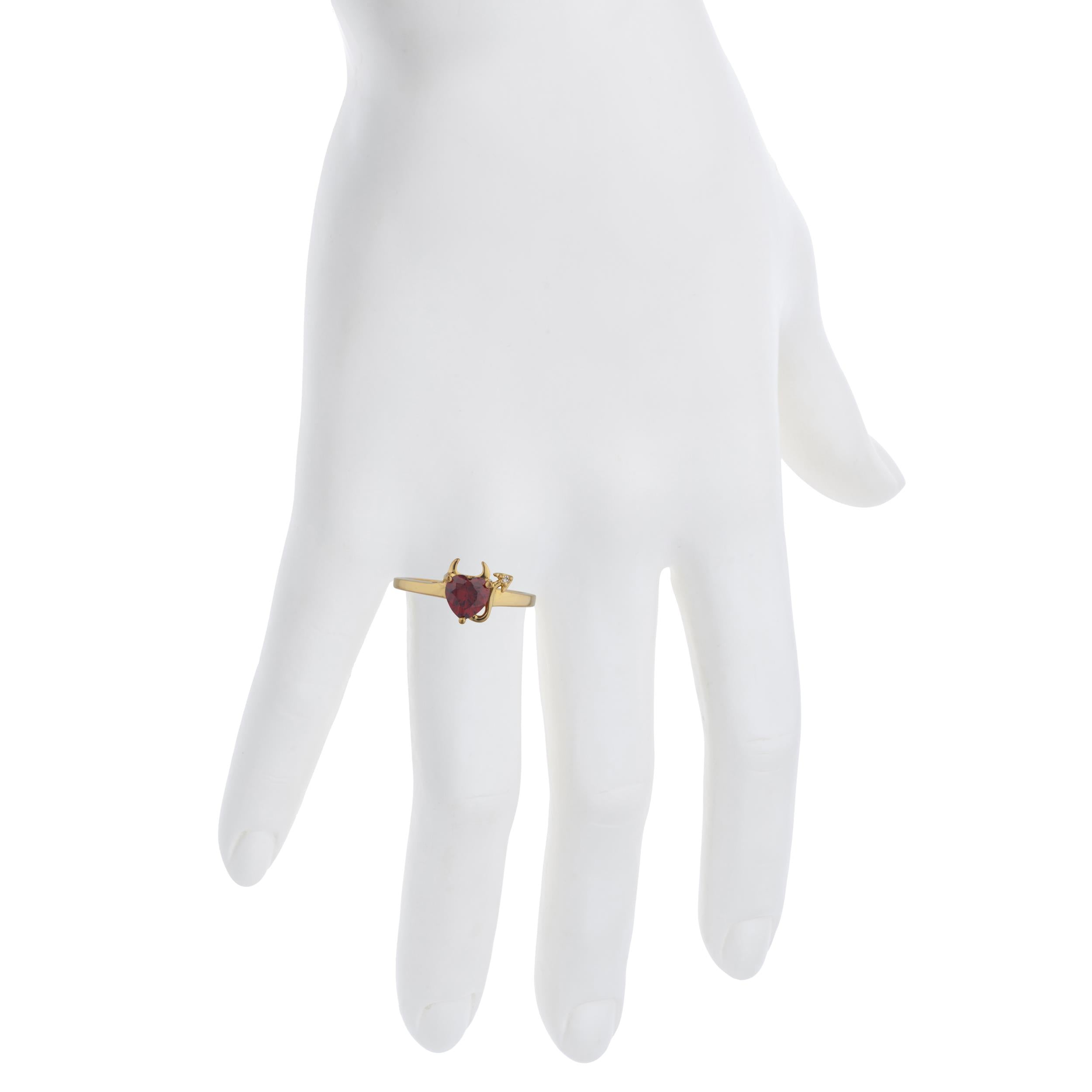 14Kt Gold Garnet & Diamond Devil Heart Ring