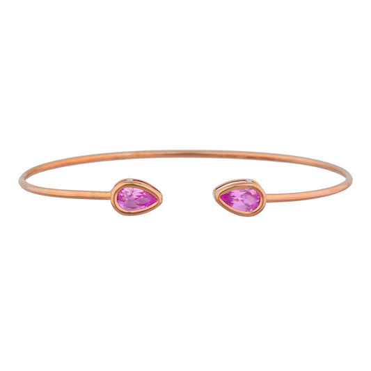 14Kt Rose Gold Plated Pink Sapphire Pear Bezel Bangle Bracelet